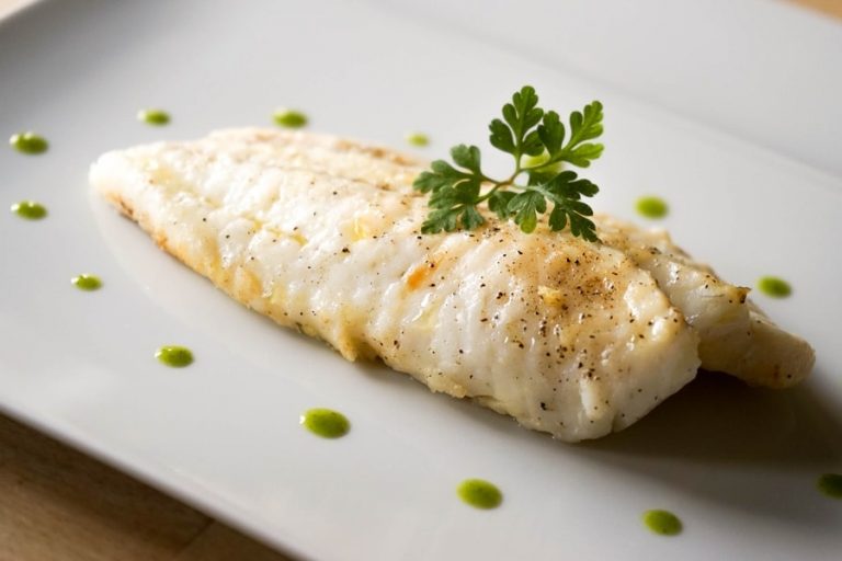 Pavé de turbot braisé au naturel, blanquette de légumes verts. par Jean-Philippe Borro