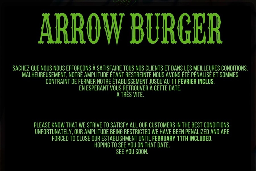 message restaurant Arrow Burger